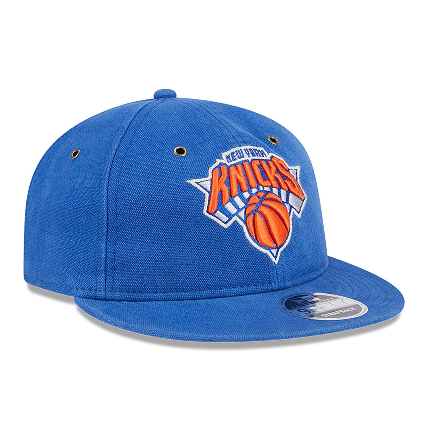 This is a New York Knicks Cotton Canvas Blue Retro Crown 9FIFTY Strapback Cap 4