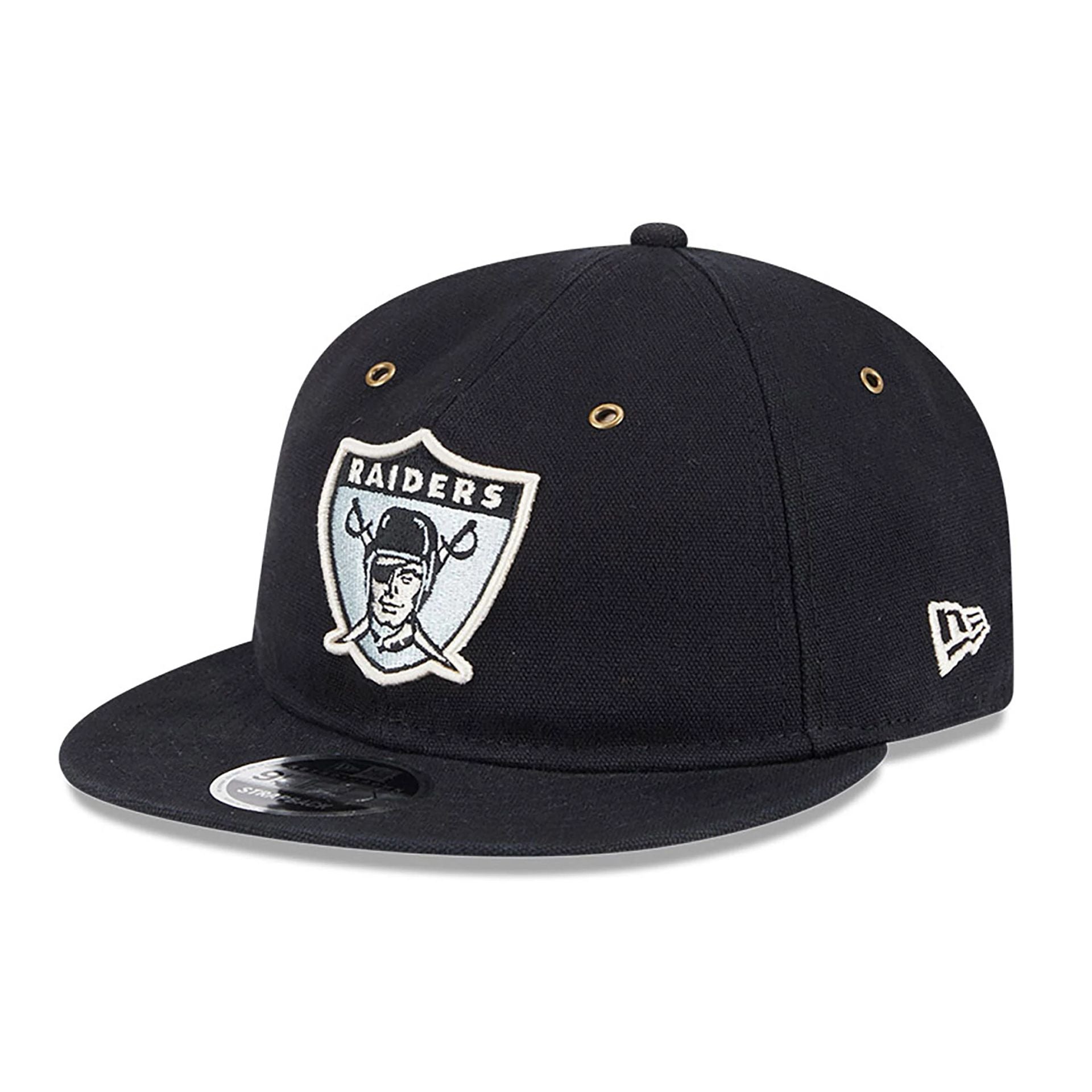 This is a Oakland Raiders Cotton Canvas Black Retro Crown 9FIFTY Strapback Cap 1