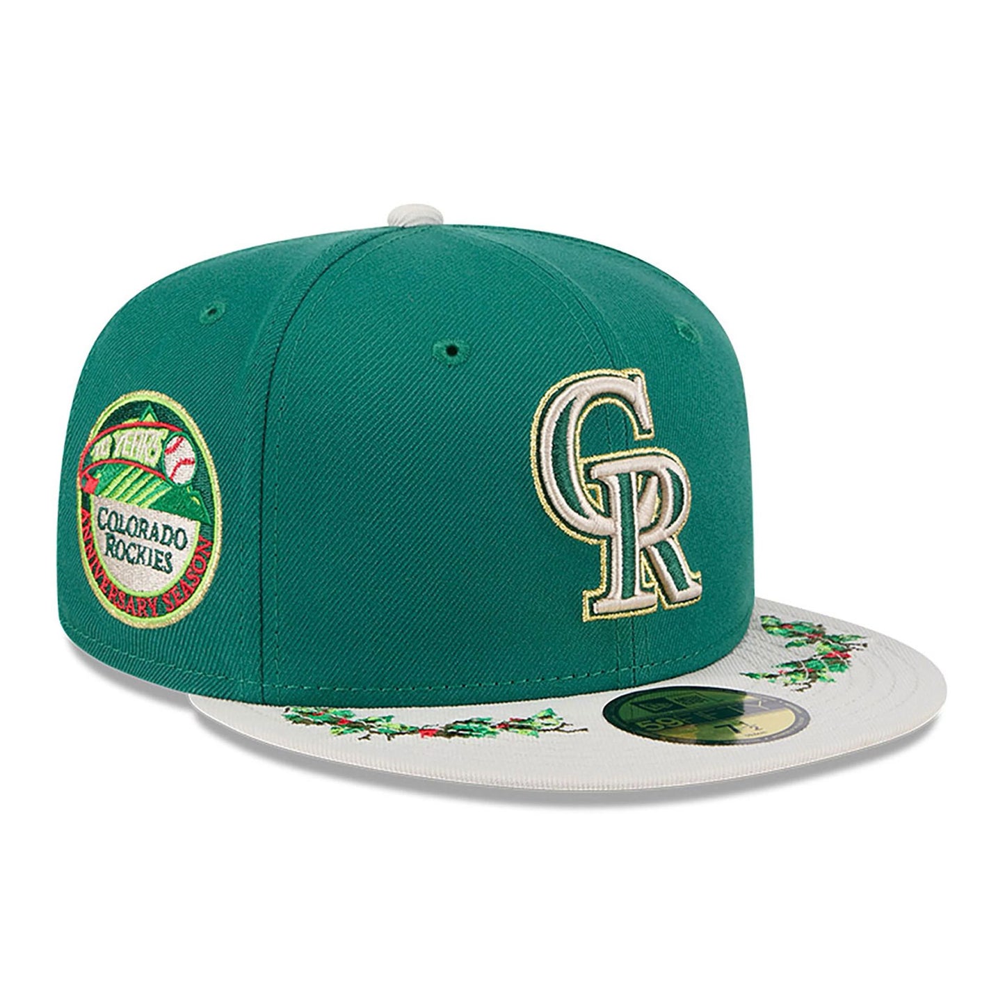 This is a Colorado Rockies Novelty Holly Green 59FIFTY Fitted Cap 1