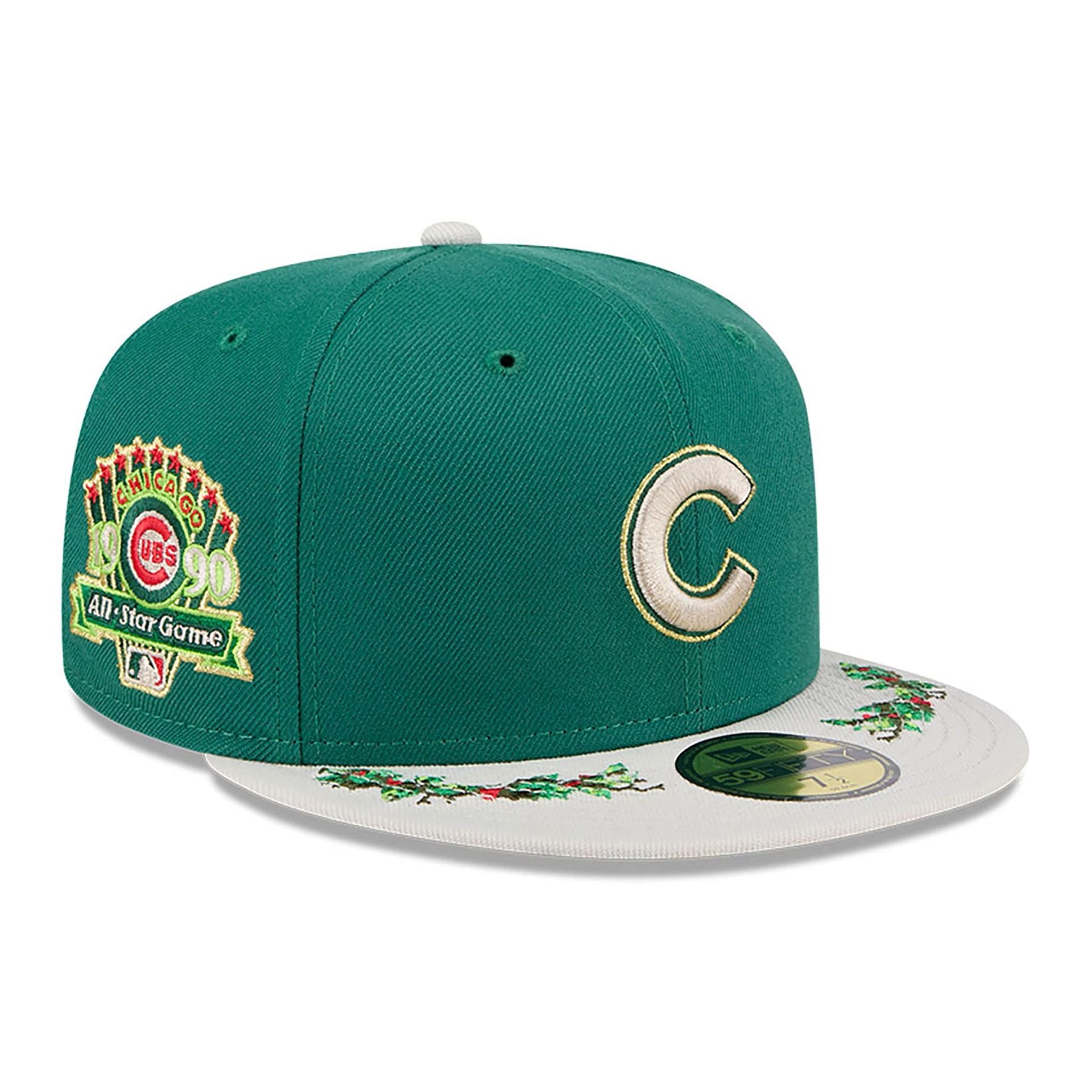 This is a Chicago Cubs Novelty Holly Green 59FIFTY Fitted Cap 1