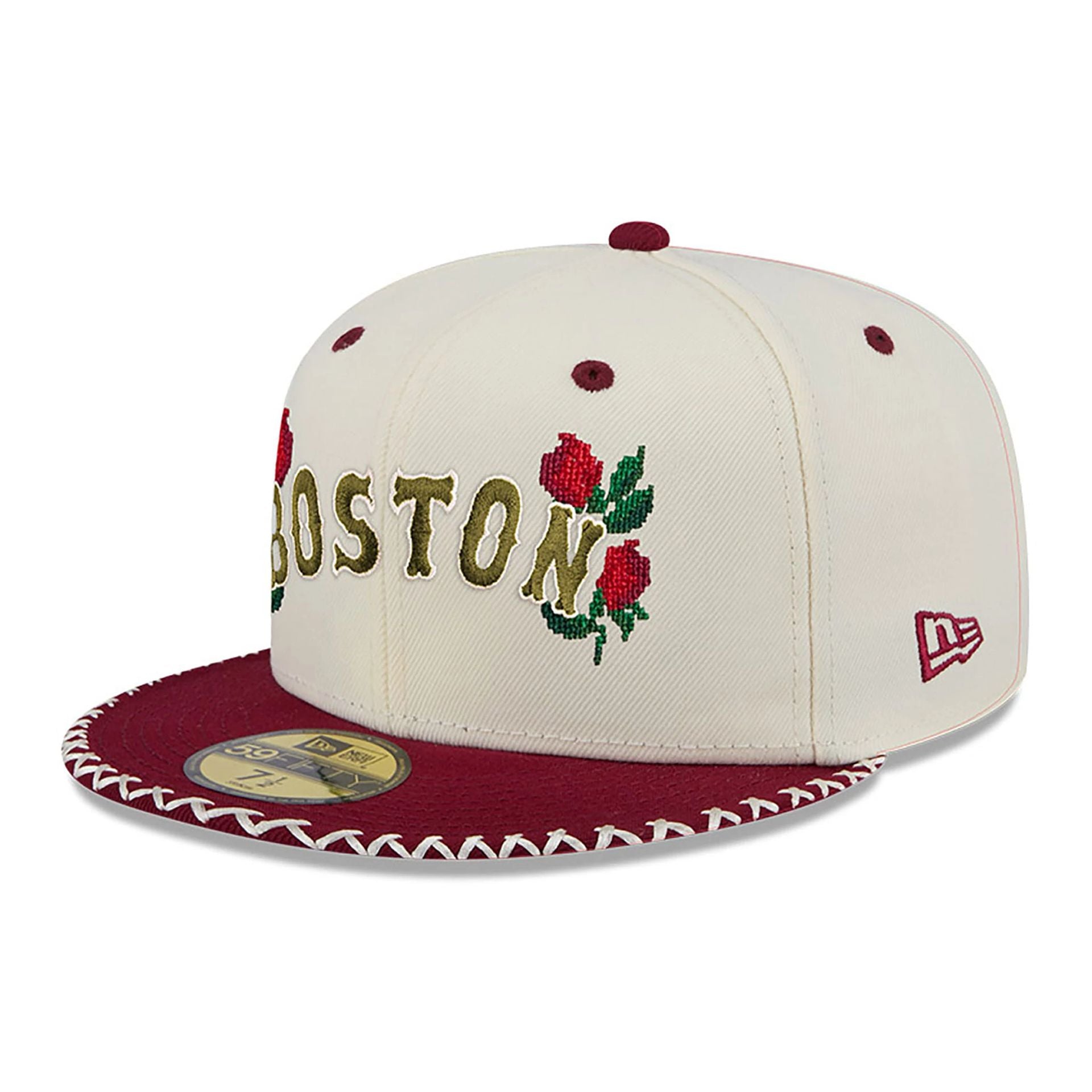 This is a Boston Red Sox Novelty Stitch White 59FIFTY Fitted Cap 1