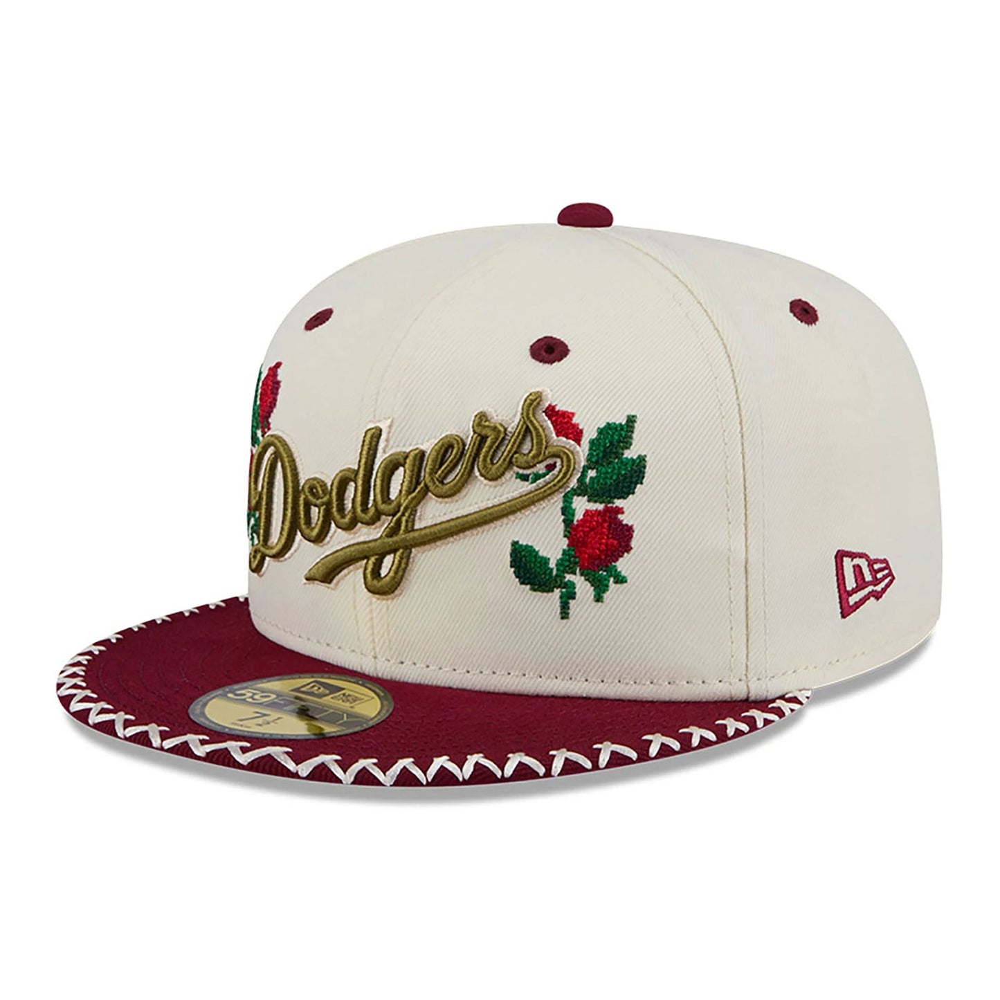 This is a LA Dodgers Novelty Stitch White 59FIFTY Fitted Cap 1