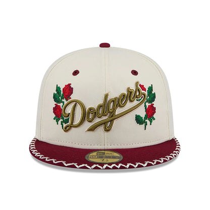 This is a LA Dodgers Novelty Stitch White 59FIFTY Fitted Cap 3