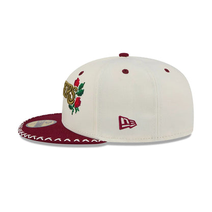 This is a LA Lakers Novelty Stitch White 59FIFTY Fitted Cap 7