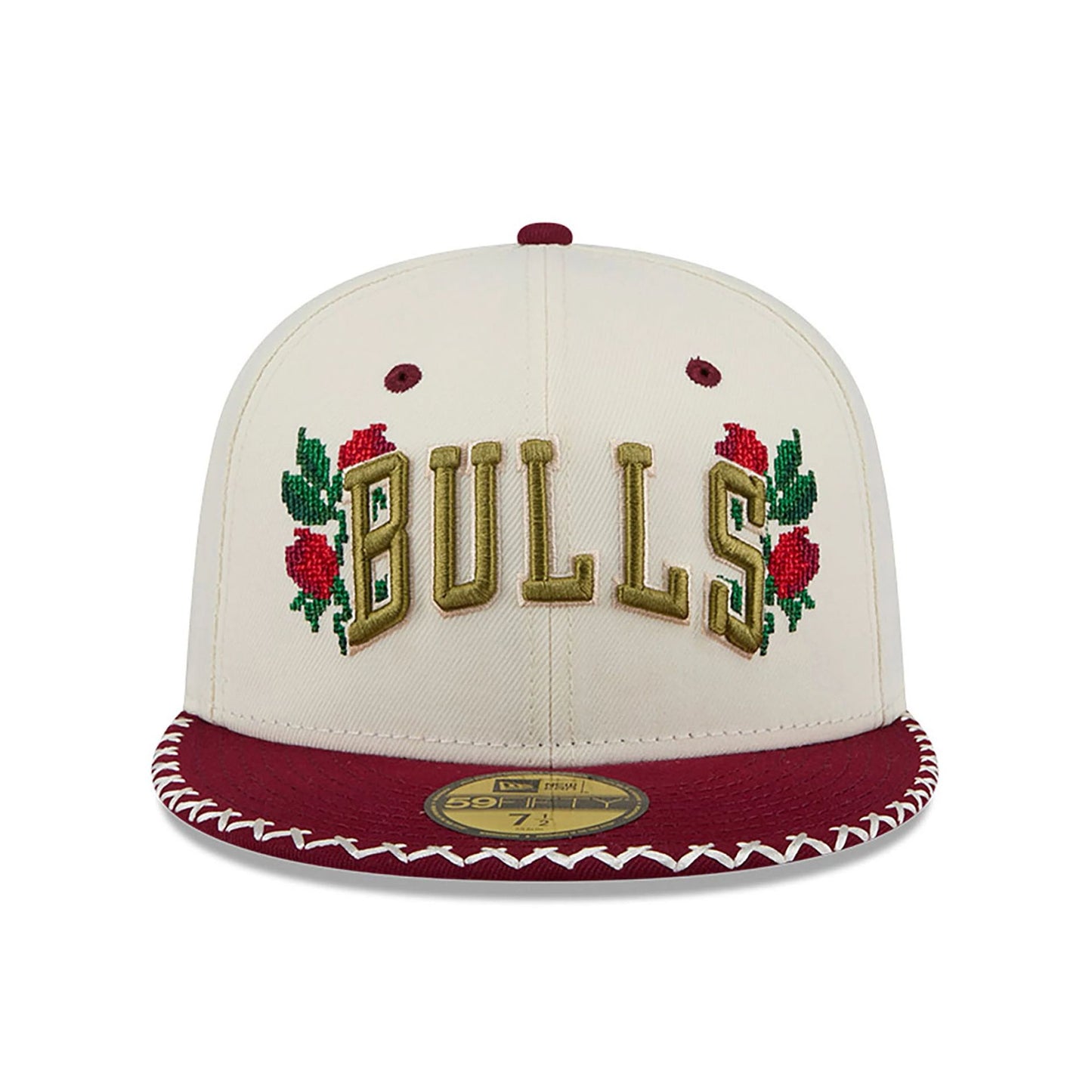 This is a Chicago Bulls Novelty Stitch White 59FIFTY Fitted Cap 3