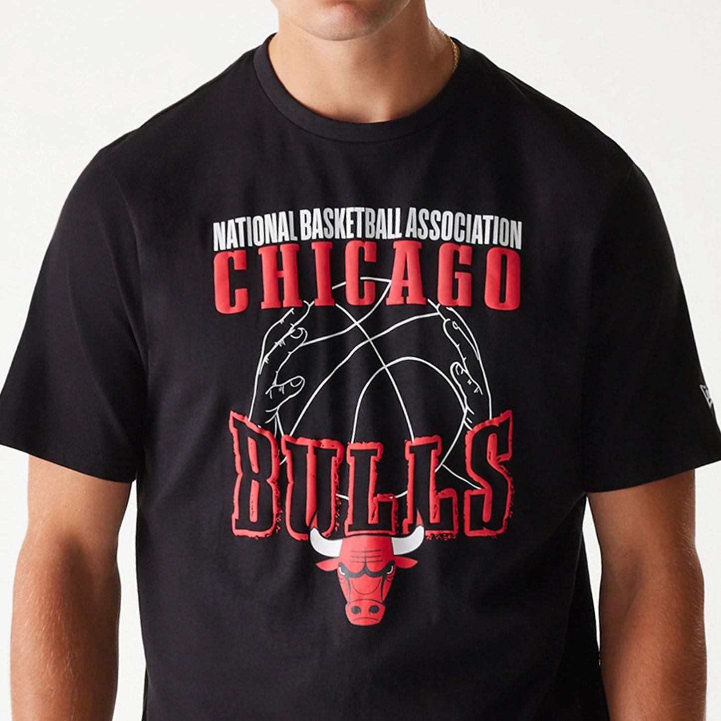 The Male model is wearing Chicago Bulls NBA Wordmark Black T-Shirt 3