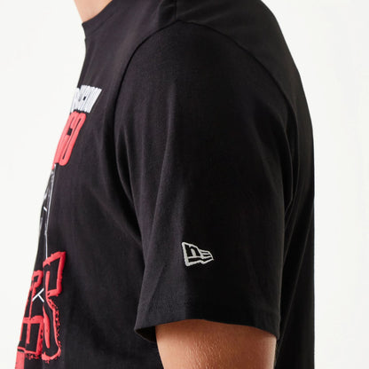 The Male model is wearing Chicago Bulls NBA Wordmark Black T-Shirt 5