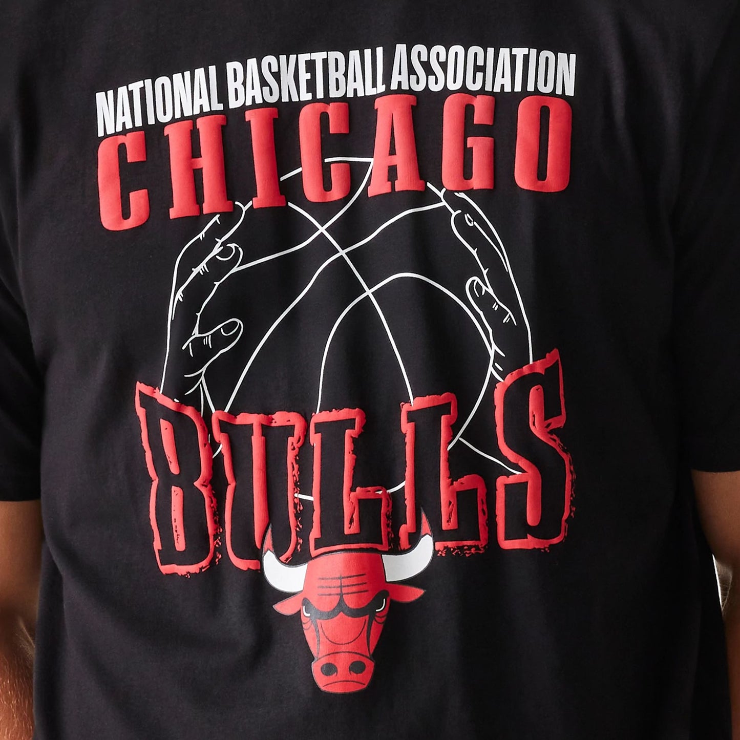 The Male model is wearing Chicago Bulls NBA Wordmark Black T-Shirt 6