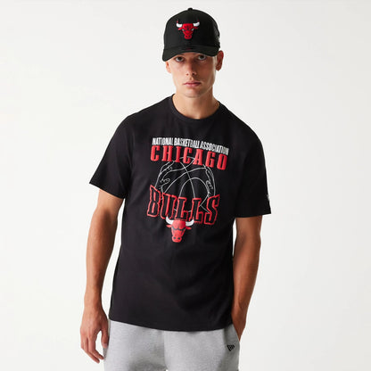 The Male model is wearing Chicago Bulls NBA Wordmark Black T-Shirt 1