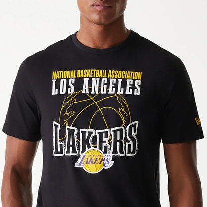 The Male model is wearing LA Lakers NBA Wordmark Black T-Shirt 3