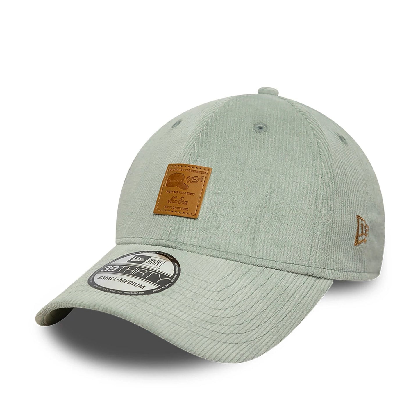 This is a New Era Cord Patch Pastel Green 39THIRTY Stretch-Fit Cap 1