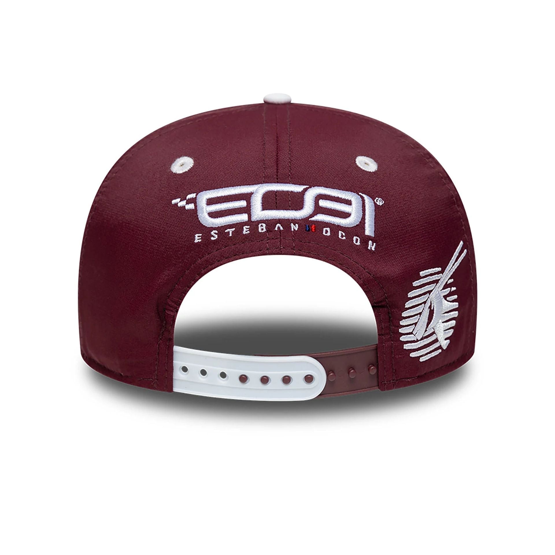 This is a Alpine Racing x Qatar Esteban Ocon Dark Red 9FIFTY Snapback Cap 5