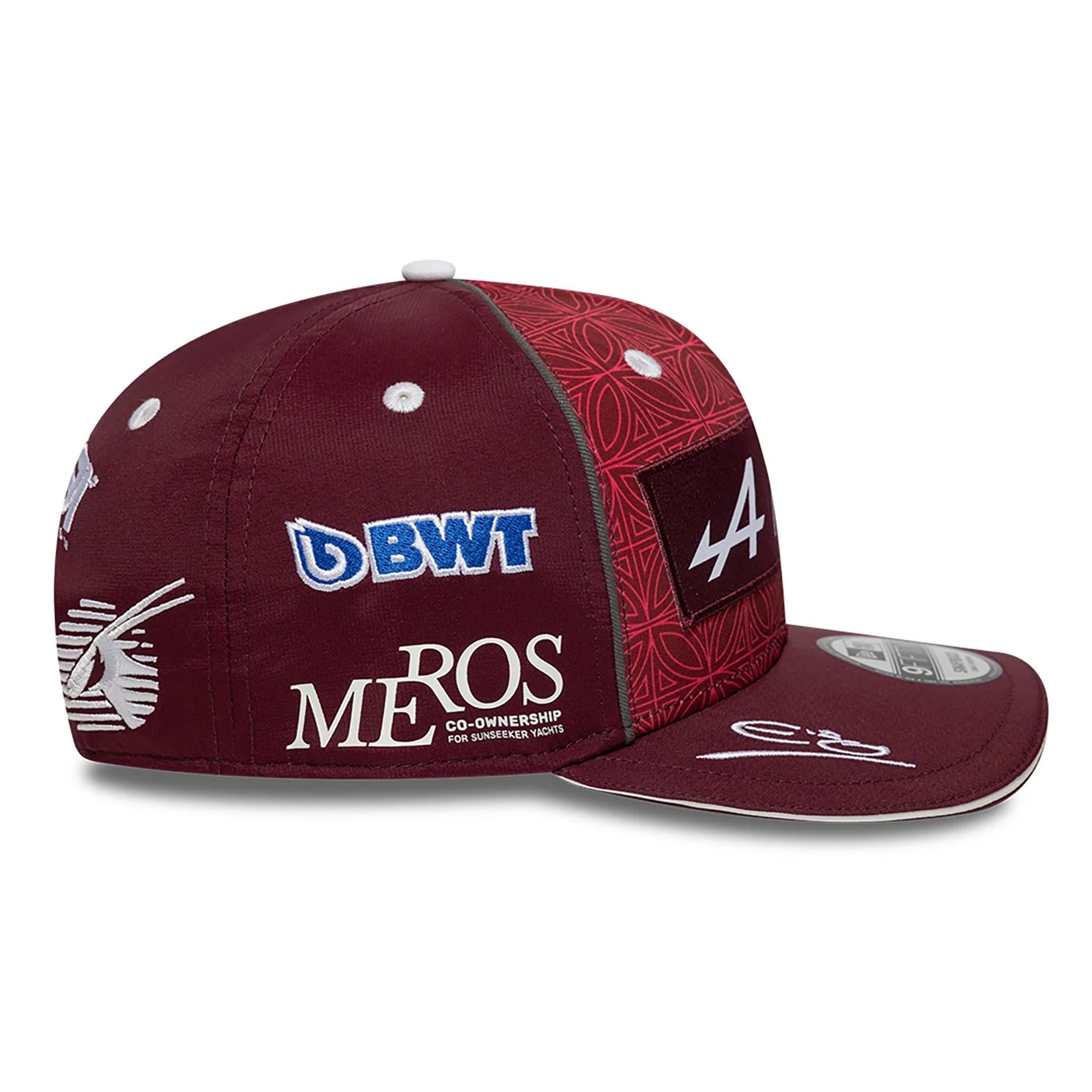 This is a Alpine Racing x Qatar Esteban Ocon Dark Red 9FIFTY Snapback Cap 6