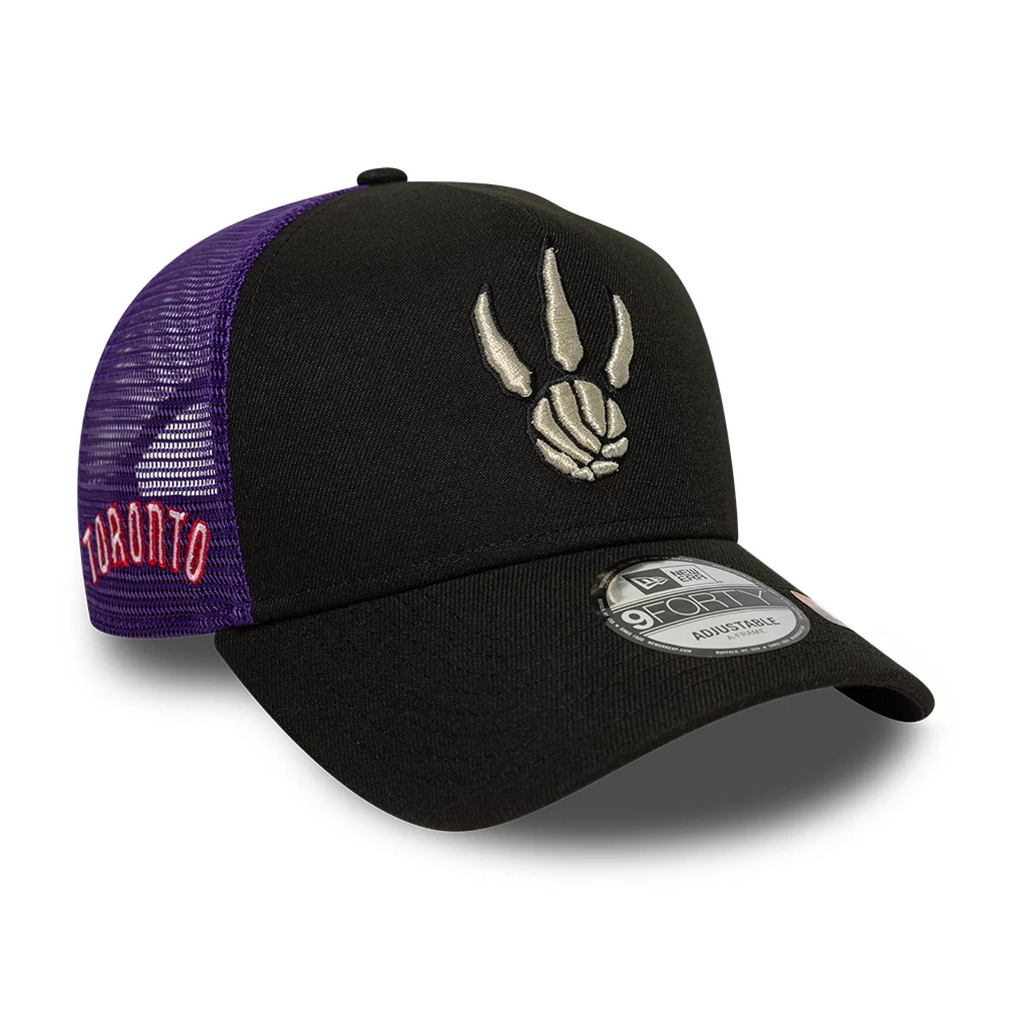 This is a Toronto Raptors NBA Classic Black 9FORTY A-Frame Trucker Adjustable Cap 1