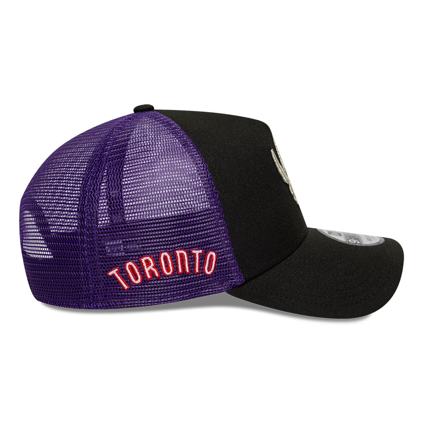 This is a Toronto Raptors NBA Classic Black 9FORTY A-Frame Trucker Adjustable Cap 5