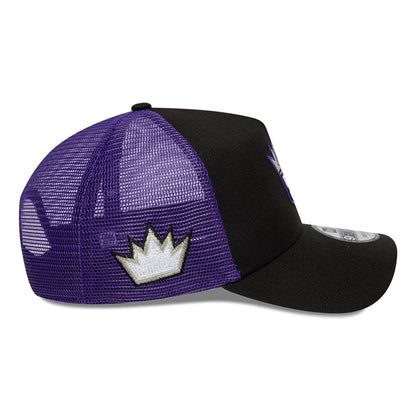 This is a Sacramento Kings NBA Classic Black 9FORTY A-Frame Trucker Adjustable Cap 7