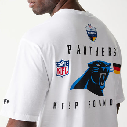 The Male model is wearing Carolina Panthers NFL Games Slogan White Oversized T-Shirt 3