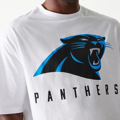 The Male model is wearing Carolina Panthers NFL Games Slogan White Oversized T-Shirt 5