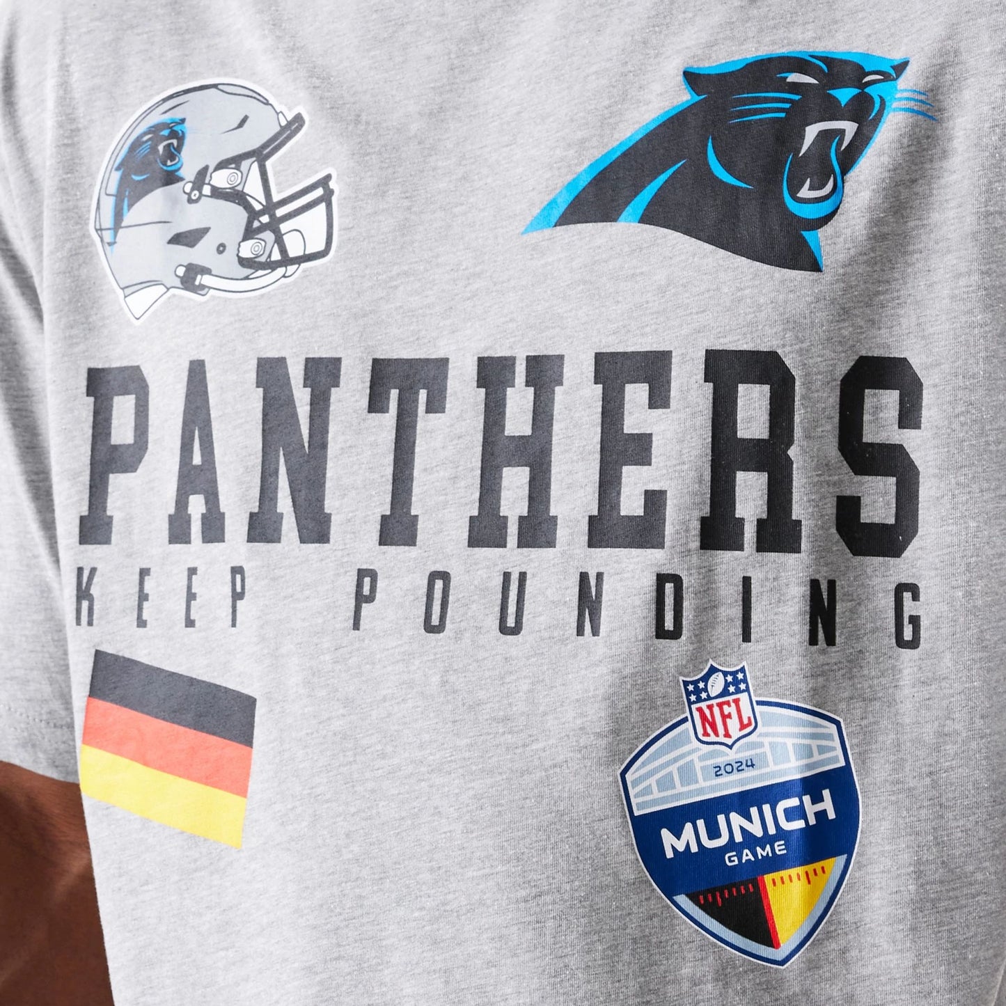 The Male model is wearing Carolina Panthers NFL Games Collegiate Grey Oversized T-Shirt 5