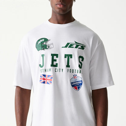 The Male model is wearing New York Jets NFL Games Collegiate White Oversized T-Shirt 2