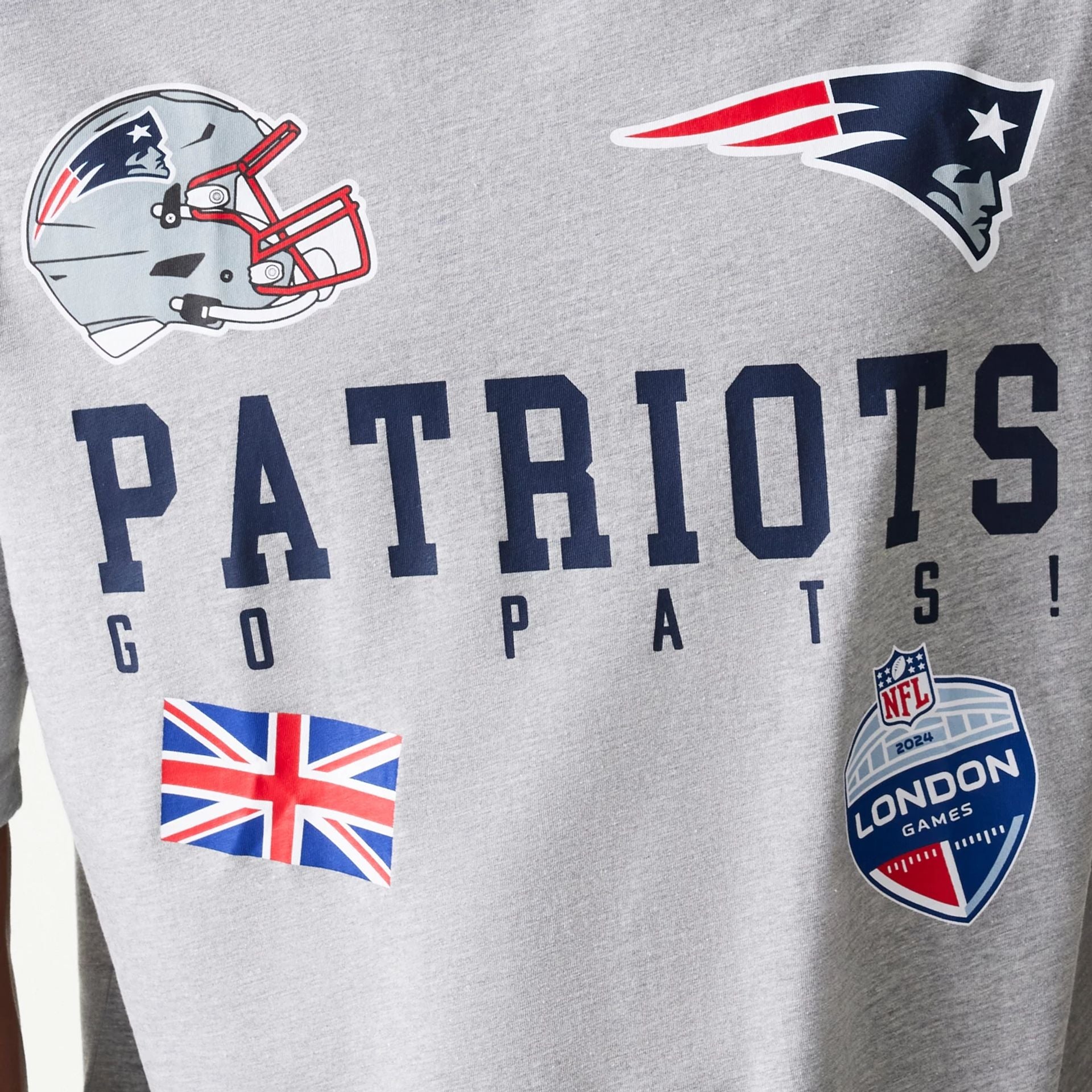 The Male model is wearing New England Patriots NFL Games Collegiate Grey Oversized T-Shirt 3