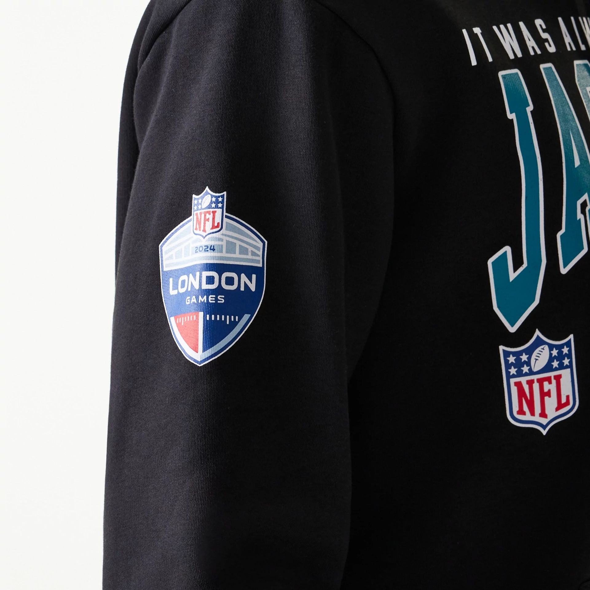 The Male model is wearing Jacksonville Jaguars NFL Games Slogan Black Pullover Hoodie 3