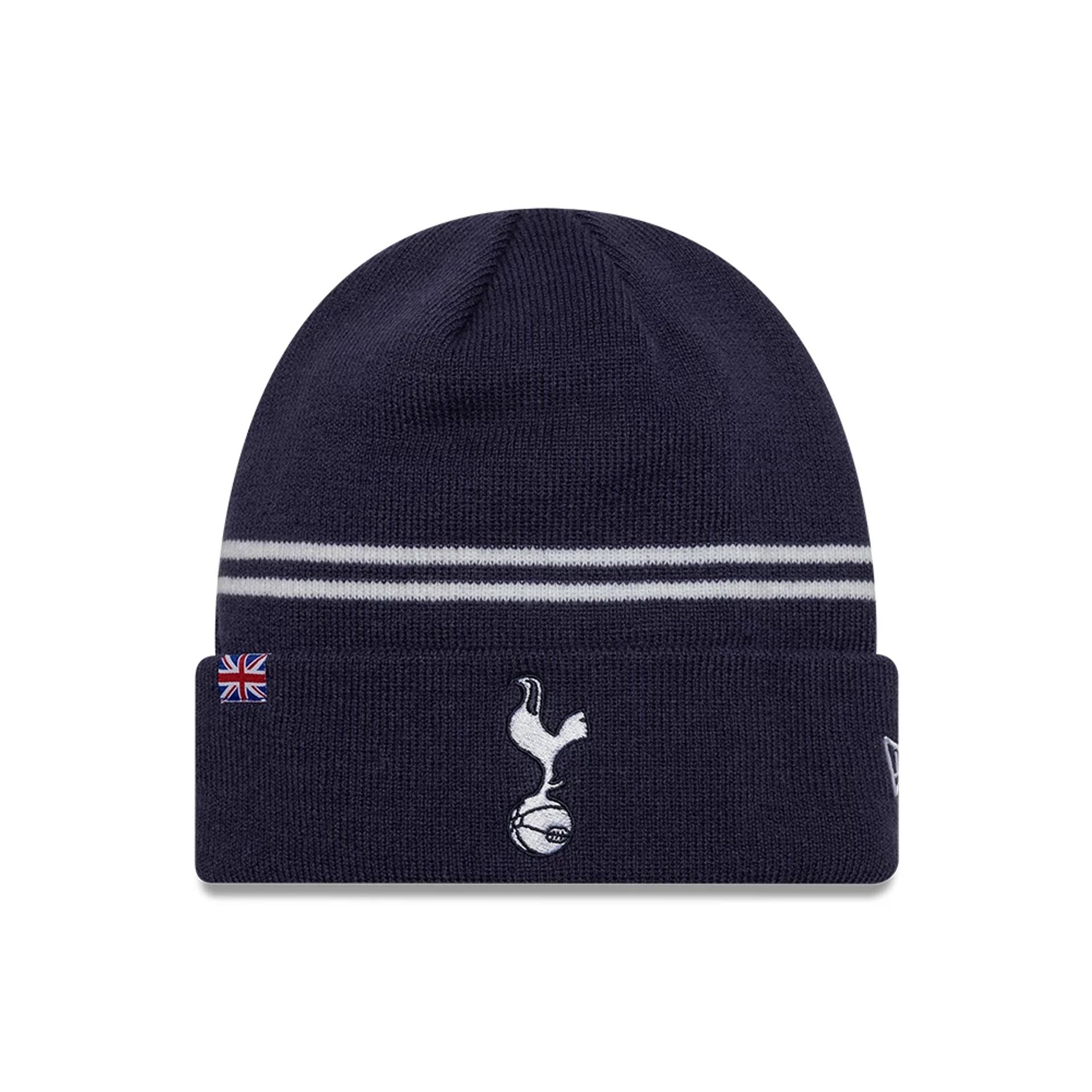 This is a Tottenham Hotspur FC Tottenham Flagged Navy Cuff Knit Beanie Hat 1