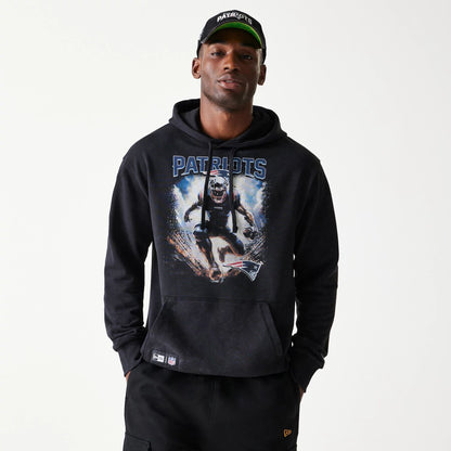 The Male model is wearing New England Patriots NFL Games Premium Apparel Black Oversized Pullover Hoodie 1