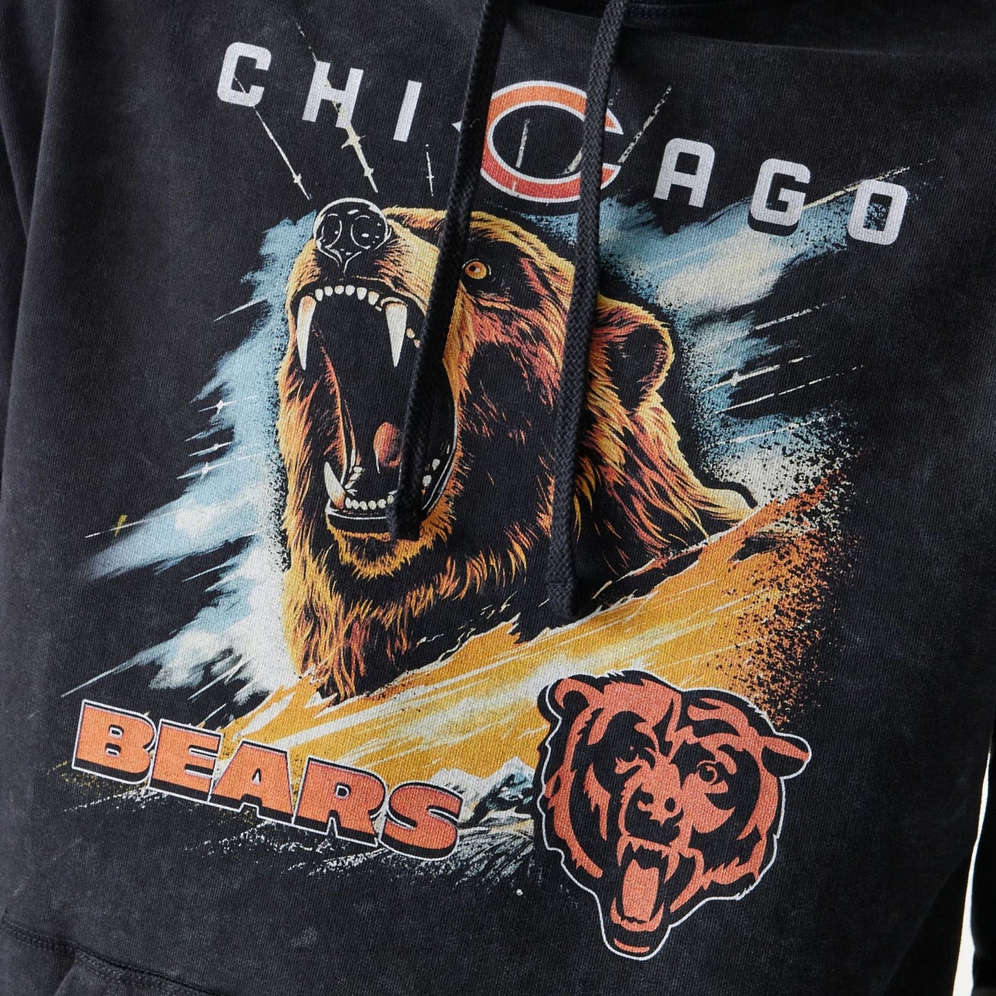 The Male model is wearing Chicago Bears NFL Games Premium Apparel Black Oversized Pullover Hoodie 5