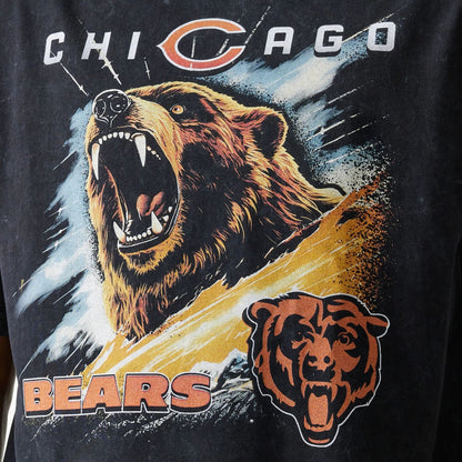 The Male model is wearing Chicago Bears NFL Games Premium Apparel Black Oversized T-Shirt 5