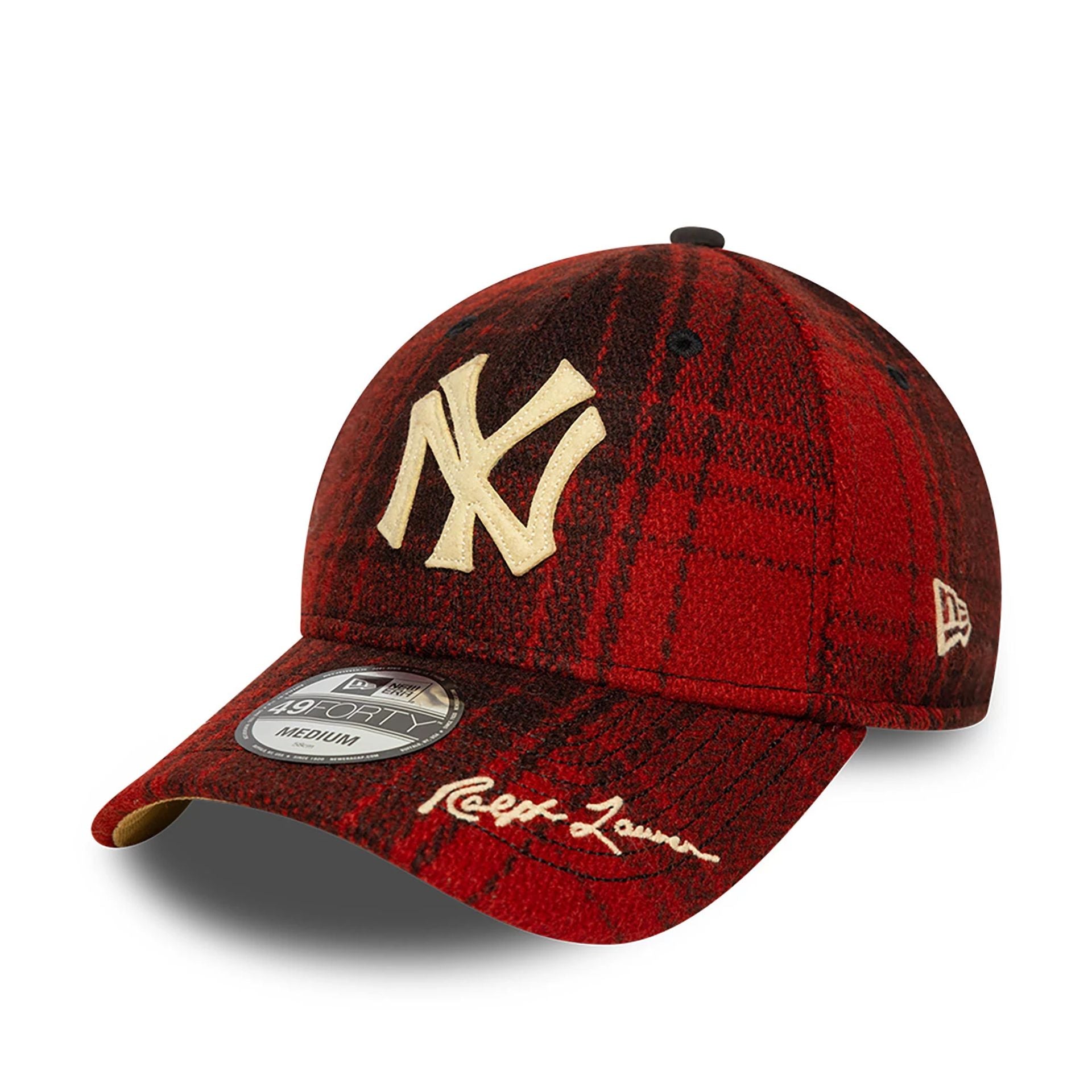 This is a Ralph Lauren x MLB New York Yankees Red 49FORTY Fitted Cap 1