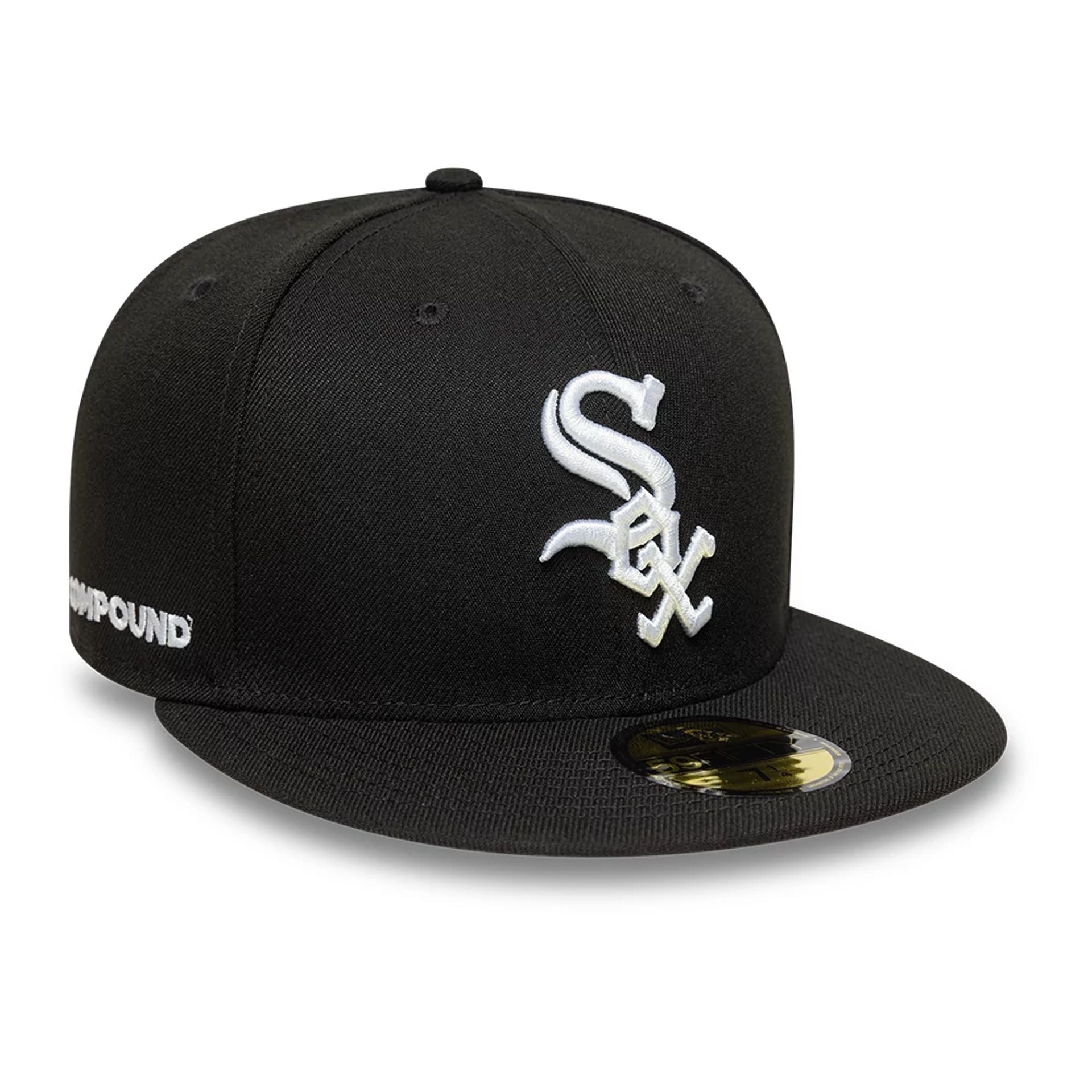 This is a Chicago White Sox Compound X MLB Black 59FIFTY Fitted Cap 1