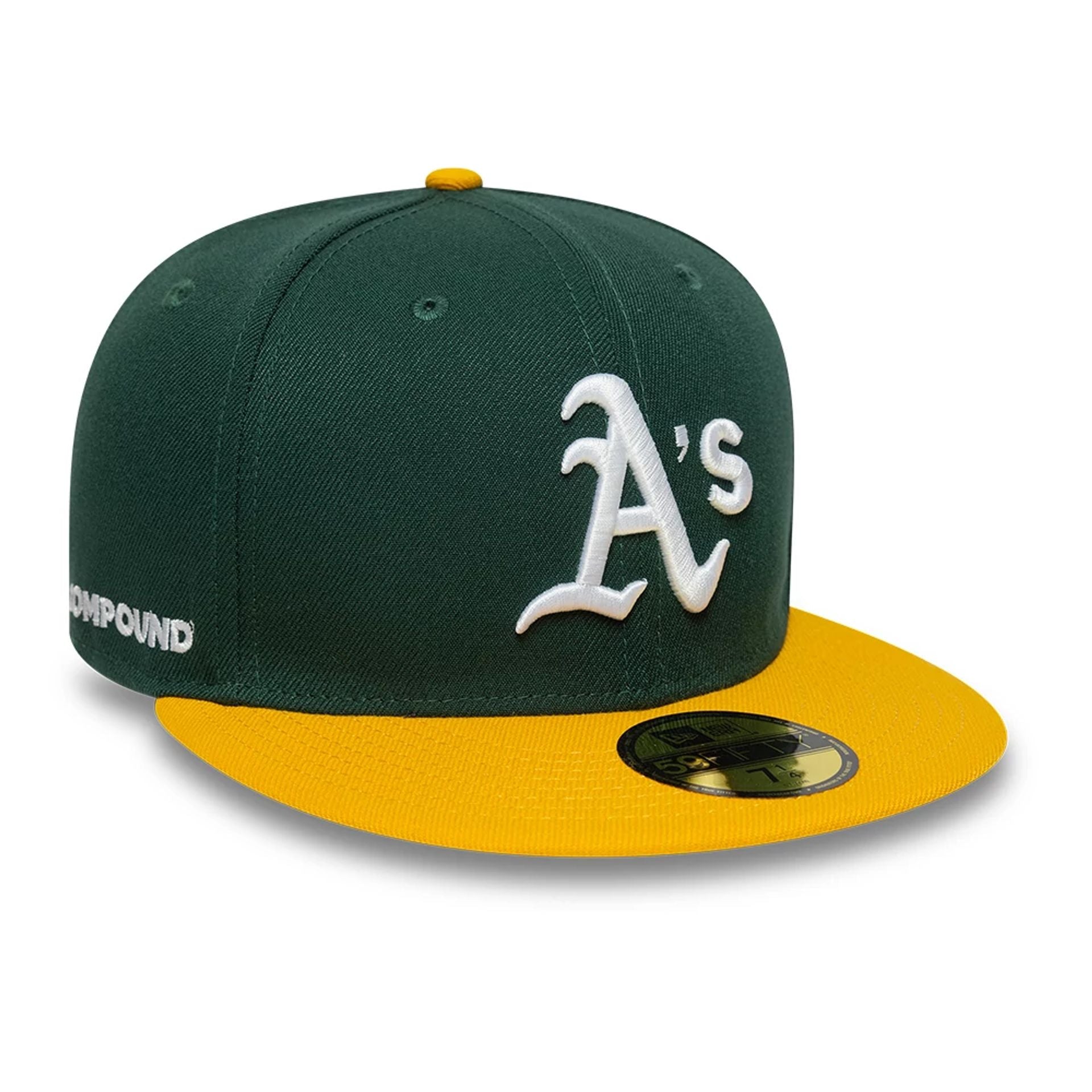 This is a Oakland Athletics Compound X MLB Dark Green 59FIFTY Fitted Cap 1