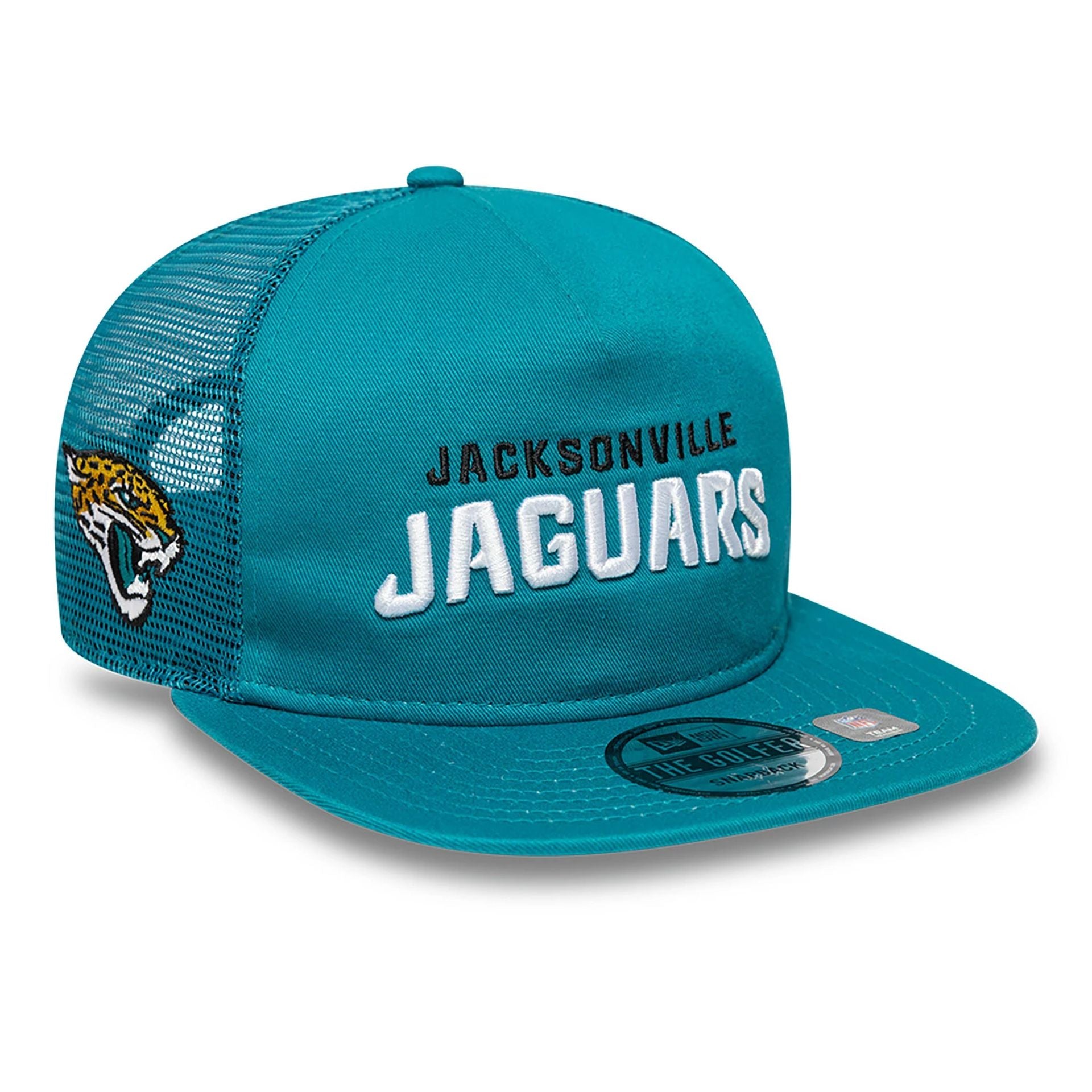 This is a Jacksonville Jaguars NFL International Series Games 2024 Turquoise Golfer Adjustable Cap 1