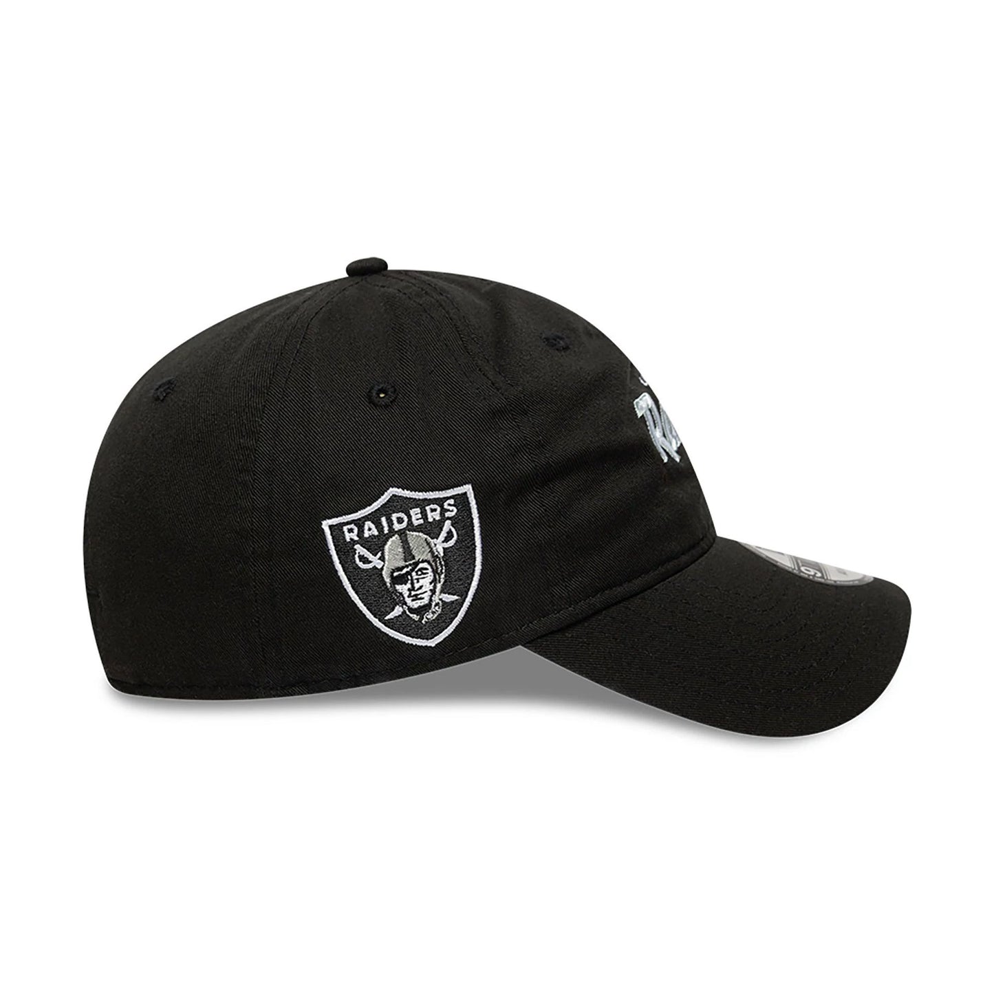 This is a Las Vegas Raiders NFL International Series Games 2024 Black 9TWENTY Adjustable Cap 6