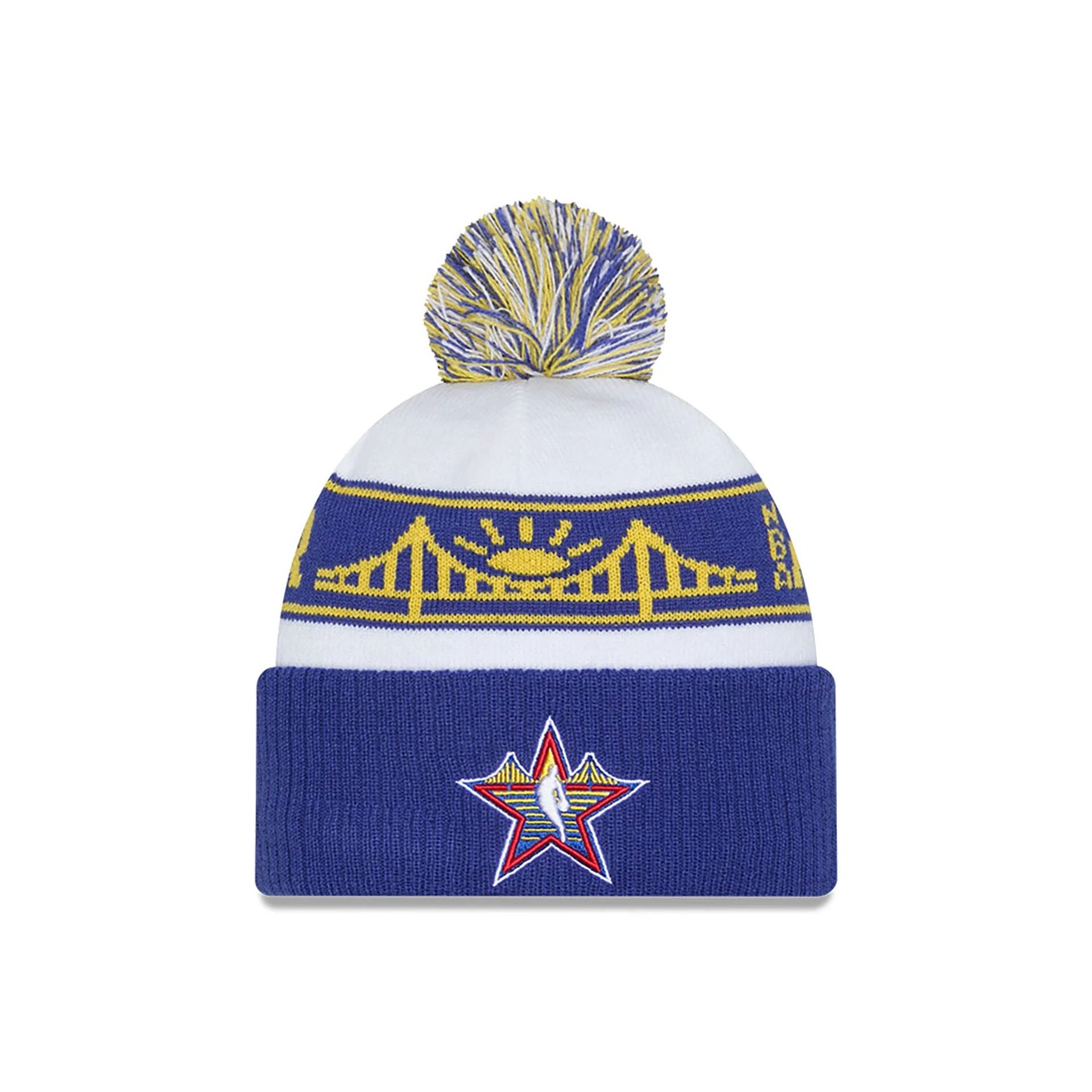 This is a NBA All Star Game 2025 Logo White Bobble Knit Beanie Hat 1