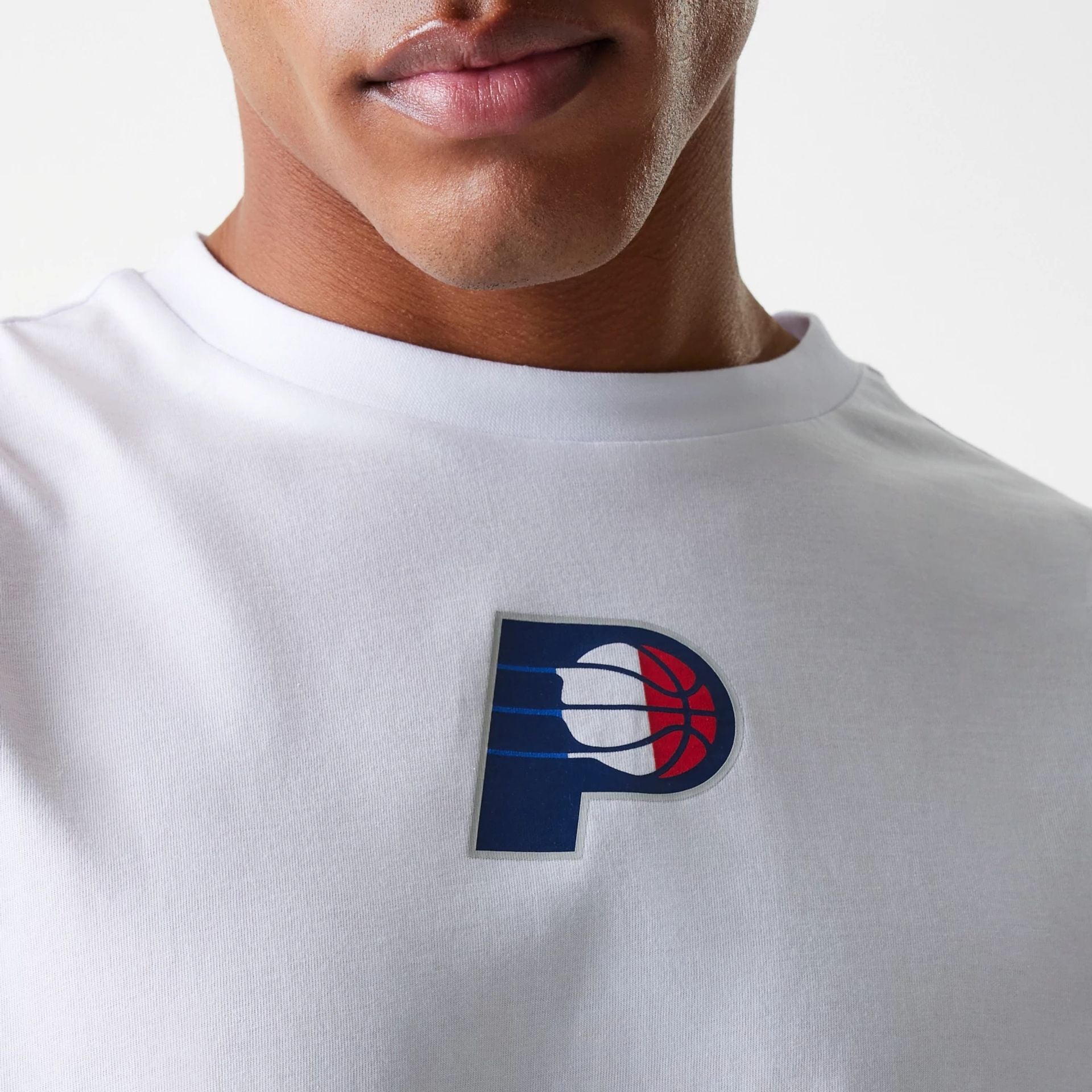 The Male model is wearing Indiana Pacers NBA Paris Games 2025 White T-Shirt 4