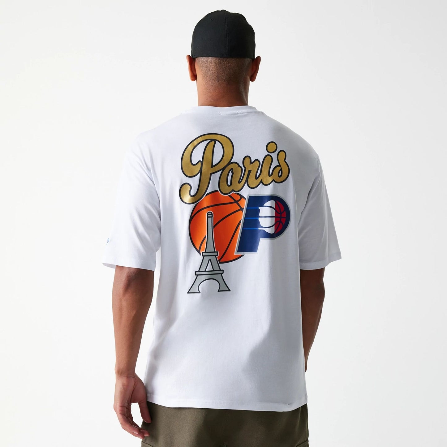 The Male model is wearing Indiana Pacers NBA Paris Games 2025 White T-Shirt 2