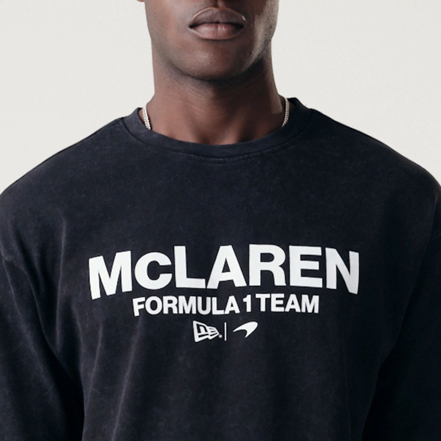 The Male model is wearing McLaren Racing Washed Pack Black Oversized T-Shirt 4