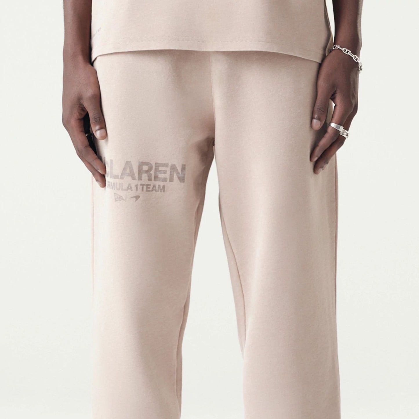 The Male model is wearing McLaren Racing Washed Pack Beige Straight Leg Joggers 3