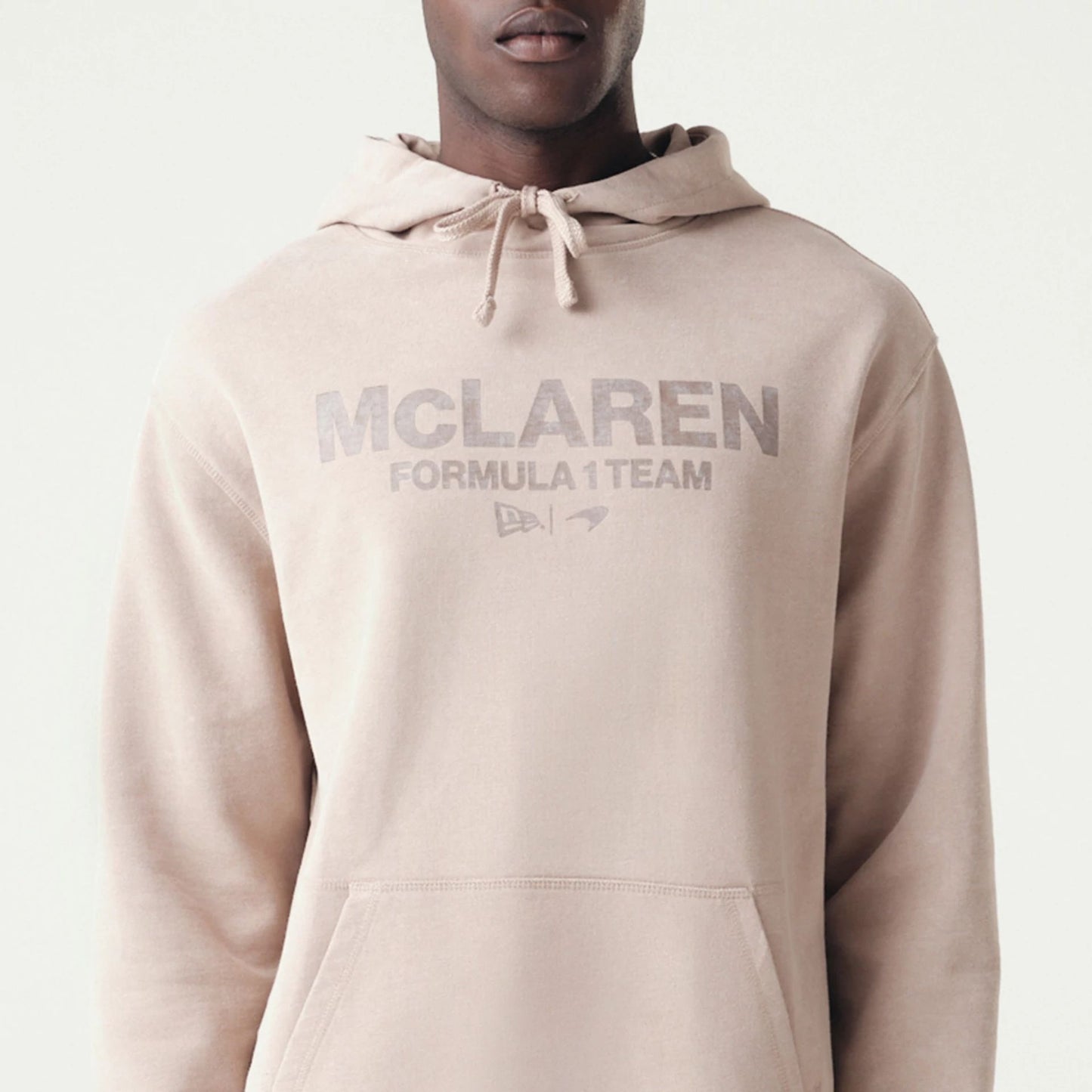 The Male model is wearing McLaren Racing Washed Pack Beige Oversized Hoodie 3