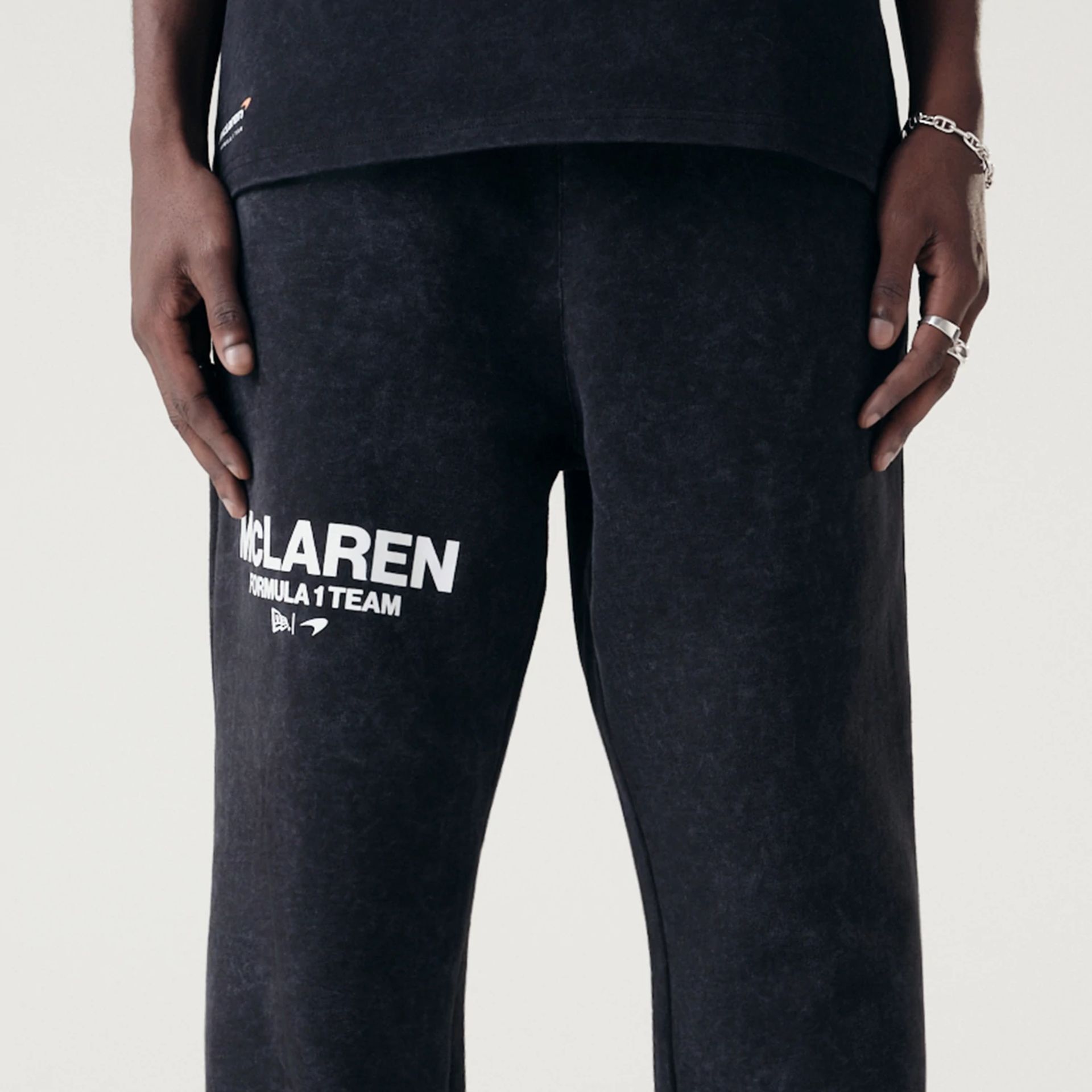 The Male model is wearing McLaren Racing Washed Pack Black Straight Leg Joggers 3