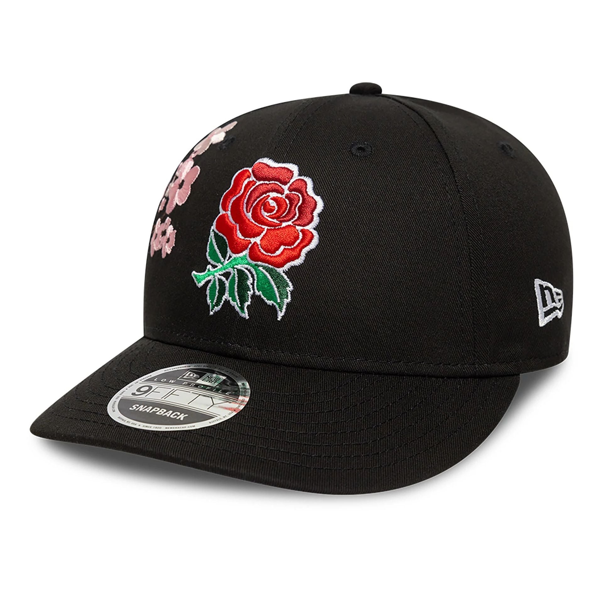 This is a Rugby Football Union Cherry Blossom Black Low Profile 9FIFTY Snapback Adjustable Cap 4