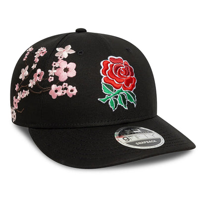 This is a Rugby Football Union Cherry Blossom Black Low Profile 9FIFTY Snapback Adjustable Cap 1