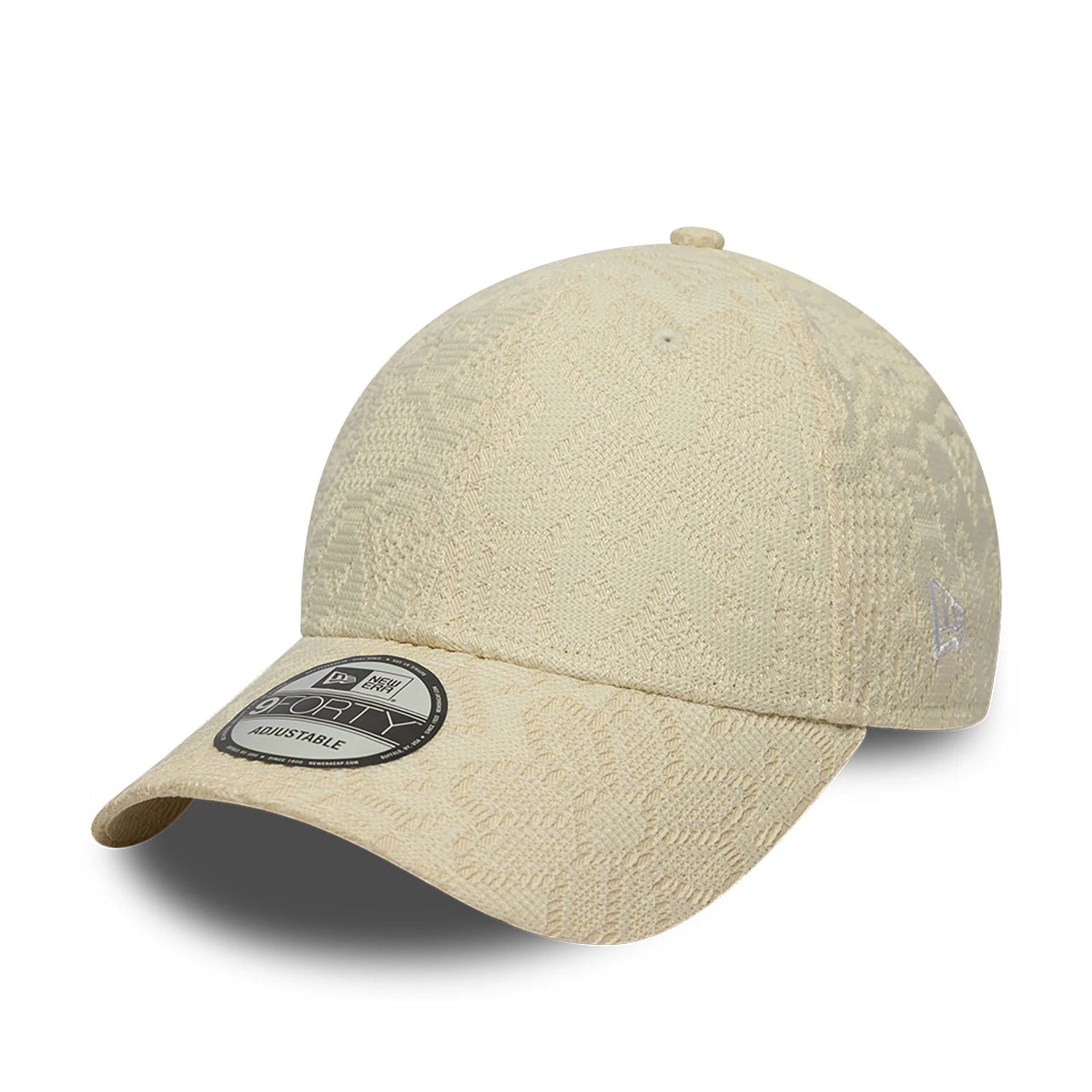 This is a New Era Neutral Lace Light Beige 9FORTY Adjustable Cap 1