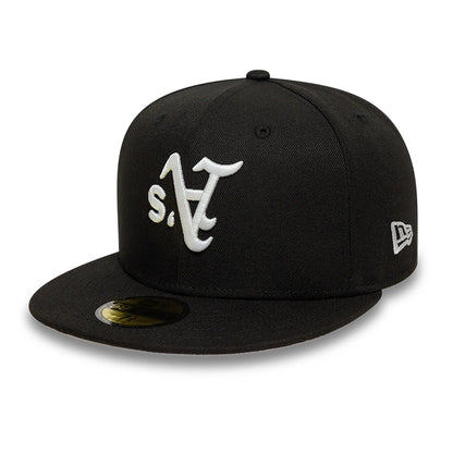 This is a Oakland Athletics Halloween Glow In The Dark Black 59FIFTY Fitted Cap 4