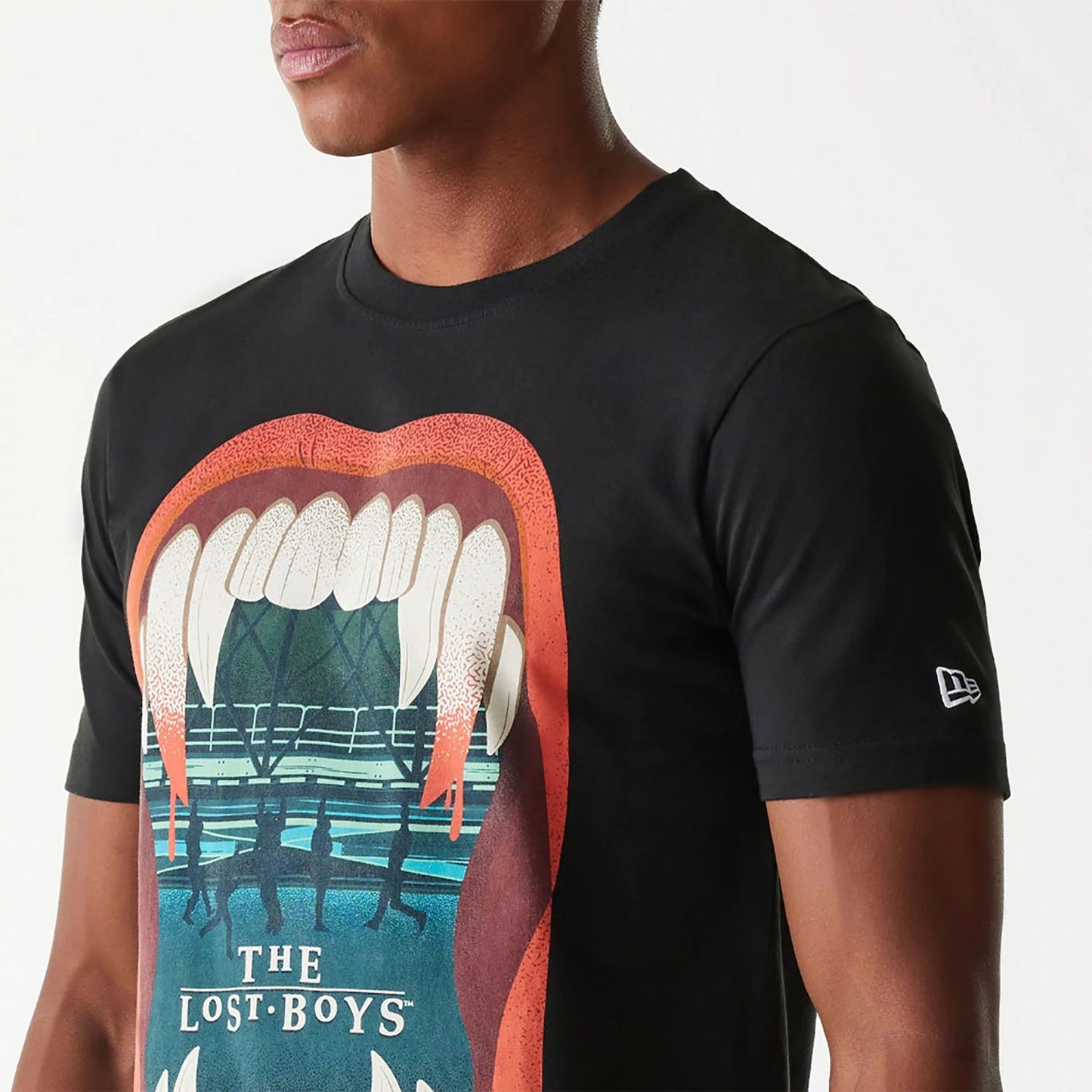 The Male model is wearing The Lost Boys Halloween Horror Black T-Shirt 3