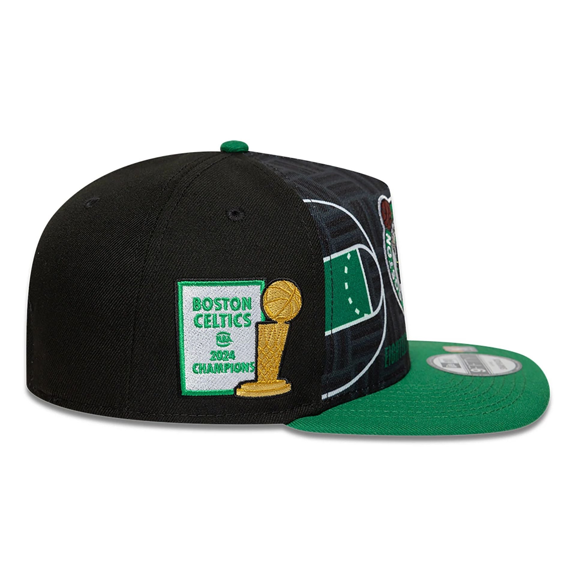 This is a Boston Celtics 18X Champions Black 9FIFTY A-Frame Adjustable Cap 6