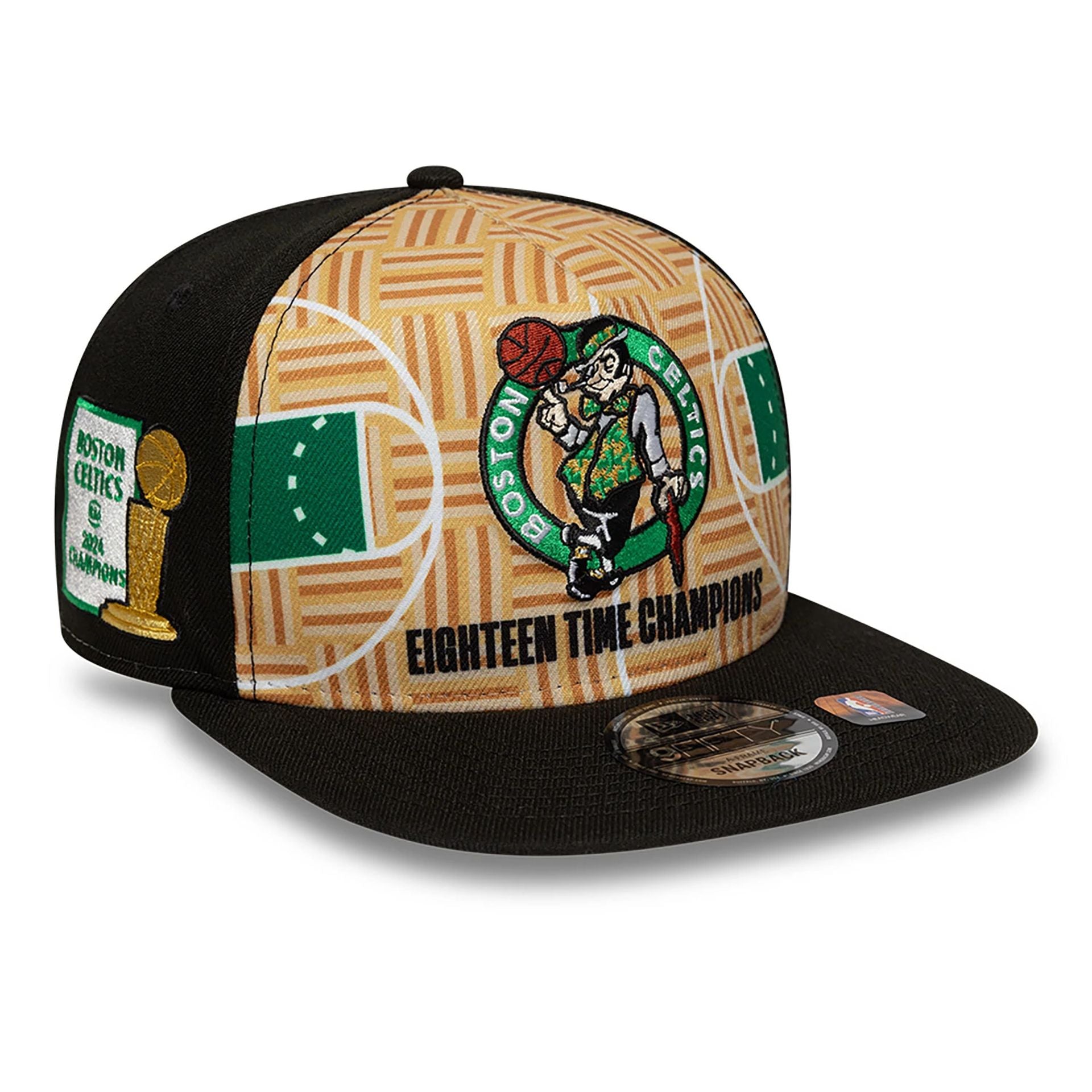 This is a Boston Celtics 18X Champions Black 9FIFTY A-Frame Adjustable Cap 1