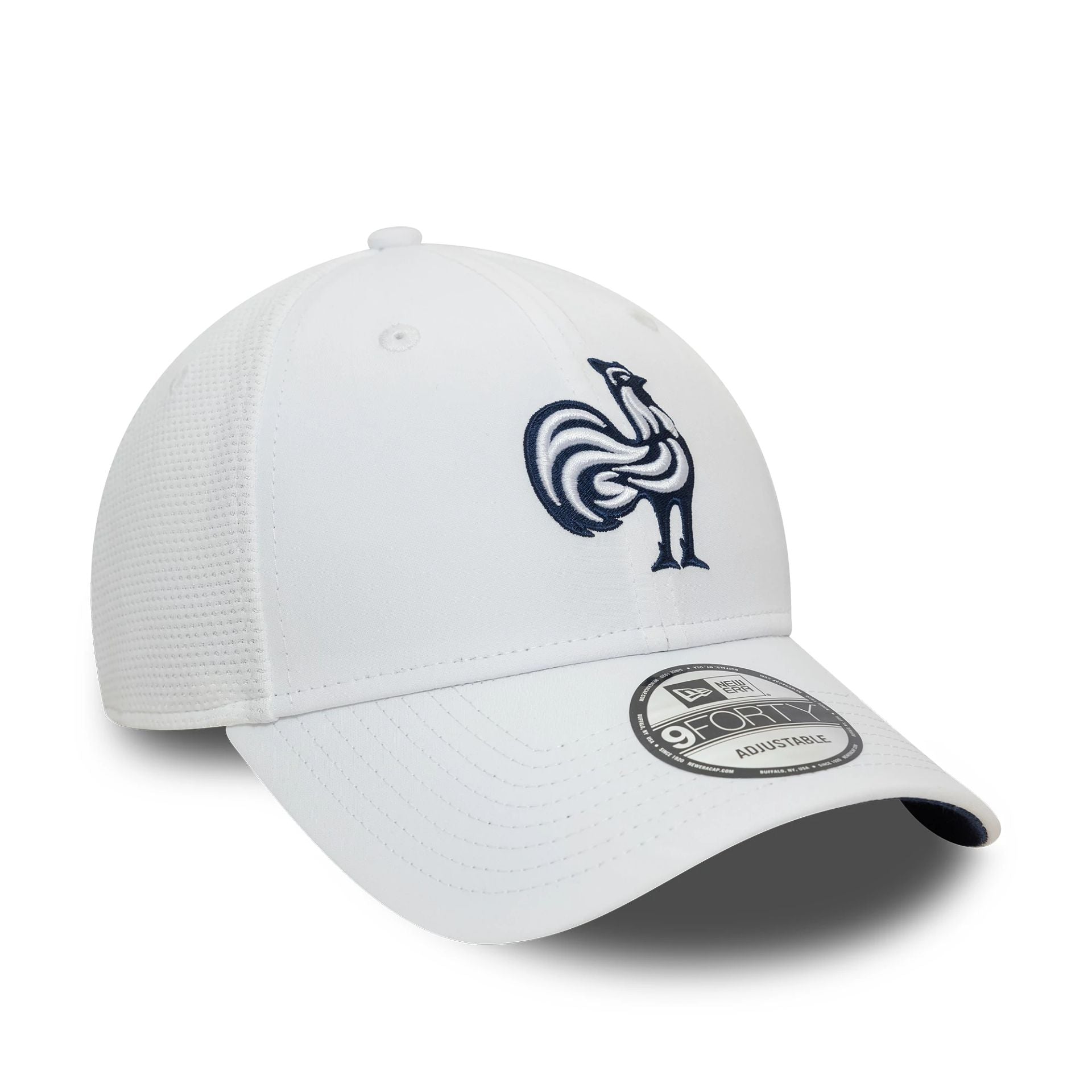 This is a French Federation Of Rugby Training Mesh White 9FORTY Adjustable Cap 2